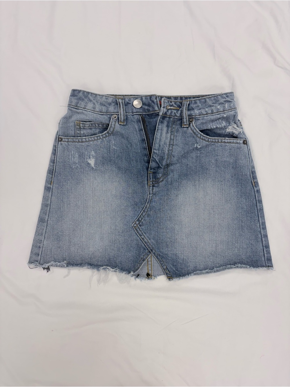 Chelsea & Violet Light Blue Denim Mini Skirt with Front Notch
